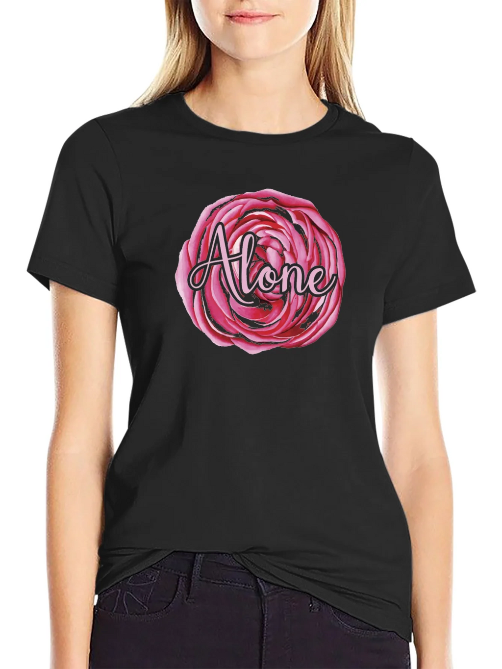 Alone Rose Graphic Black T-Shirt product image 2