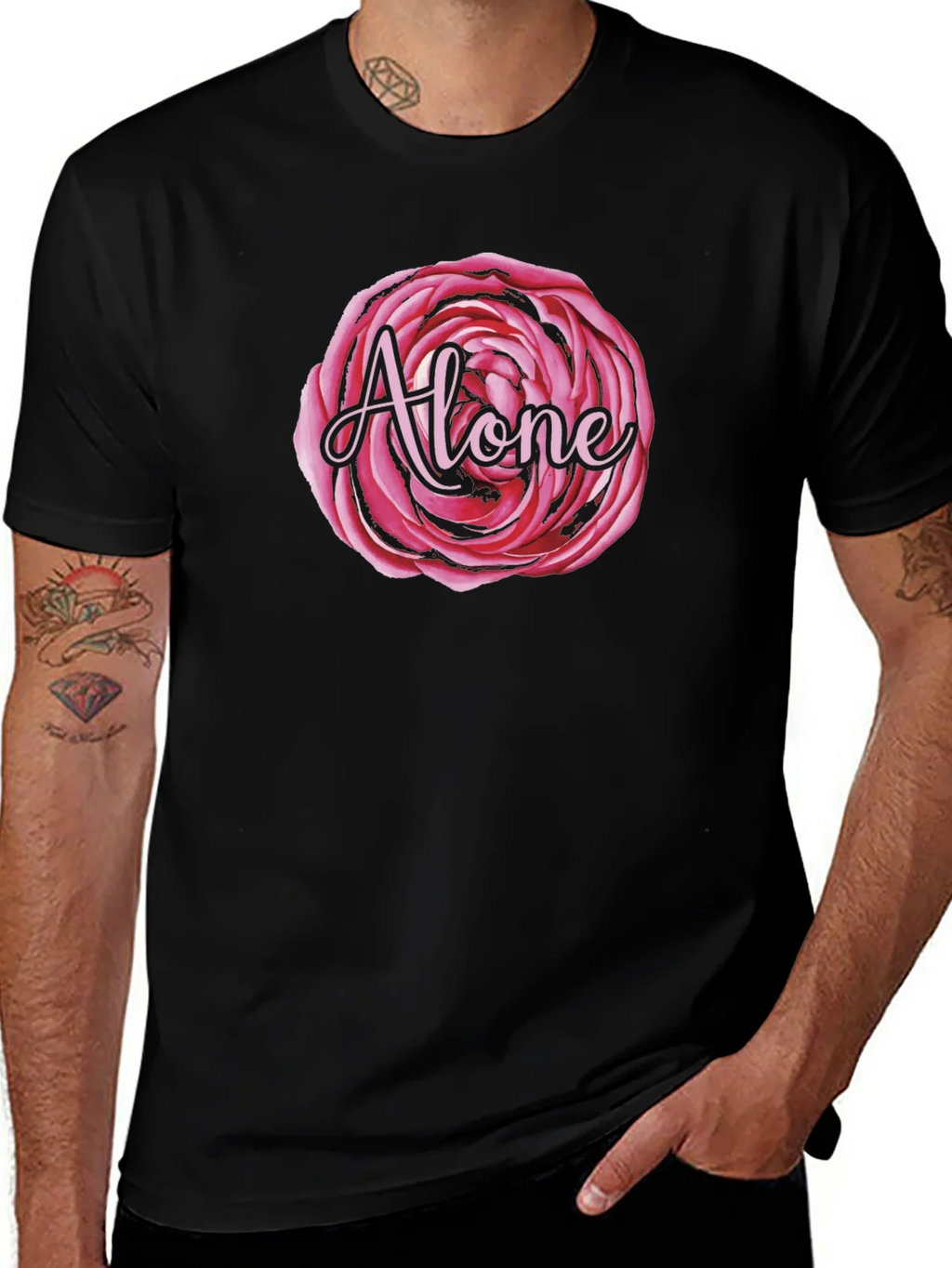 Alone Rose Graphic Black T-Shirt product image 1