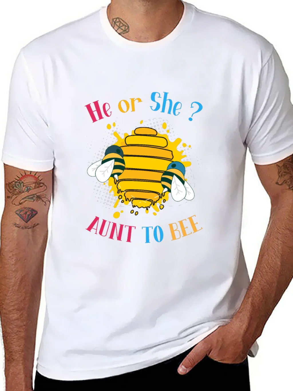 He or She? Aunt to Bee Gender Reveal T-Shirt product image 4