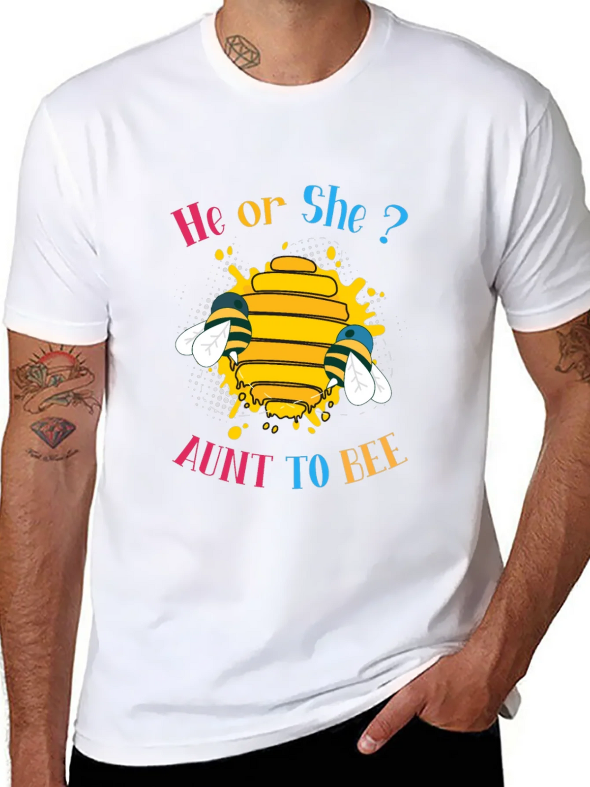 He or She? Aunt to Bee Gender Reveal T-Shirt product image 4