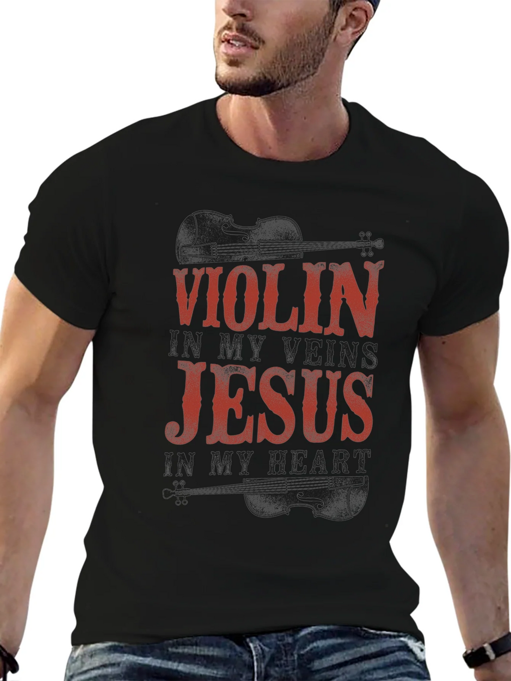 Violin & Jesus Black T-Shirt product image 5