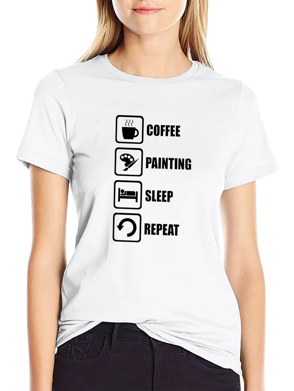 Coffee Painting Sleep Repeat Black T-Shirt product image 8