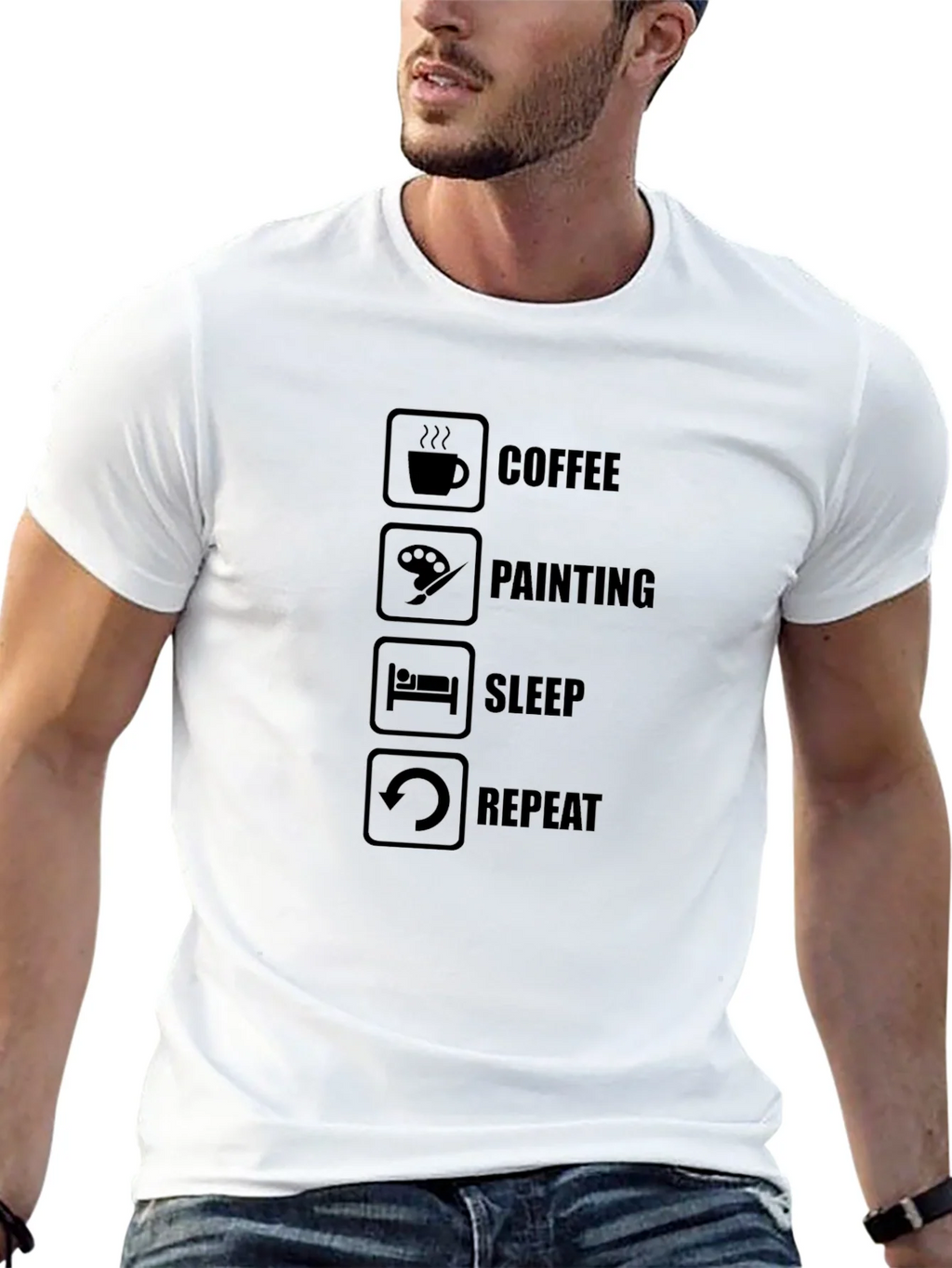 Coffee Painting Sleep Repeat Black T-Shirt product image 12