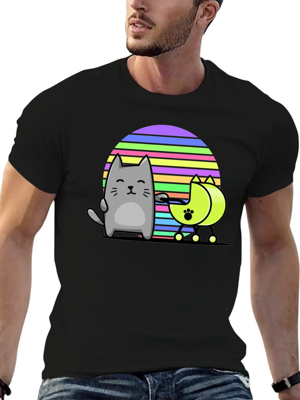 Cool Cat and Moon T-Shirt - Black product image 6