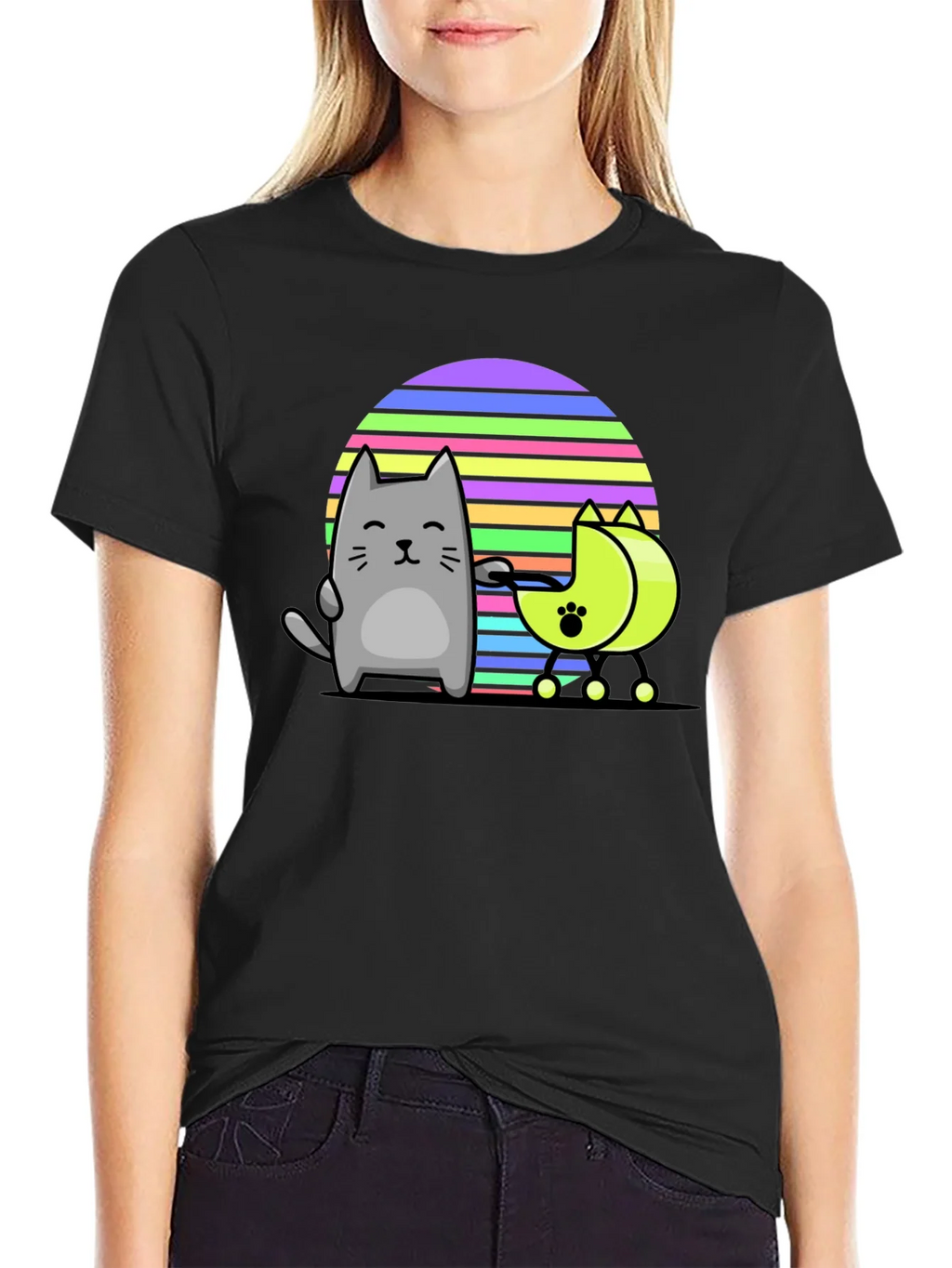 Cool Cat and Moon T-Shirt - Black product image 2