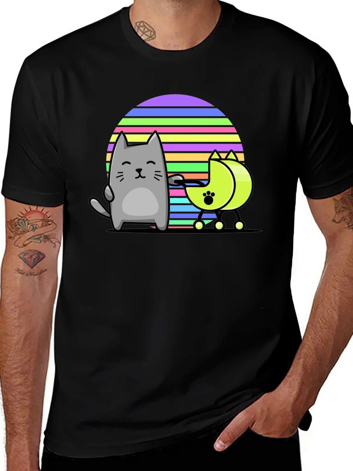Cool Cat and Moon T-Shirt - Black product image 1