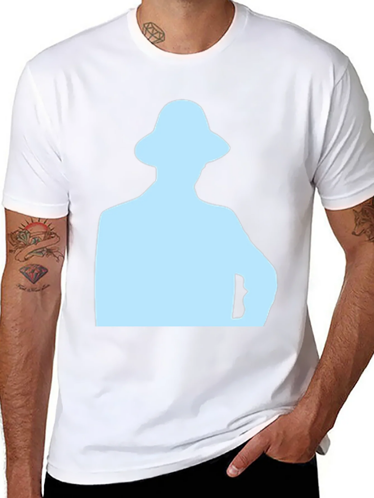 Mens Black T-Shirt with Light Blue Silhouette product image 7