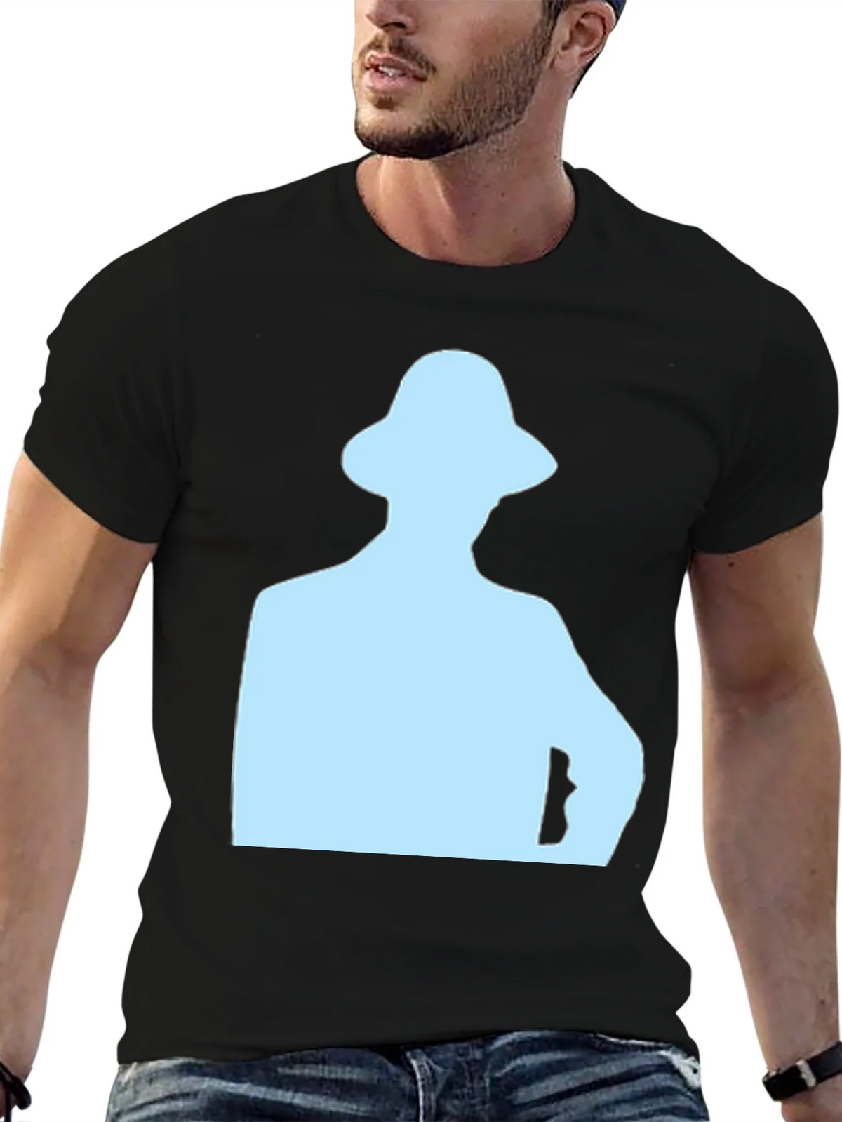 Mens Black T-Shirt with Light Blue Silhouette product image 6