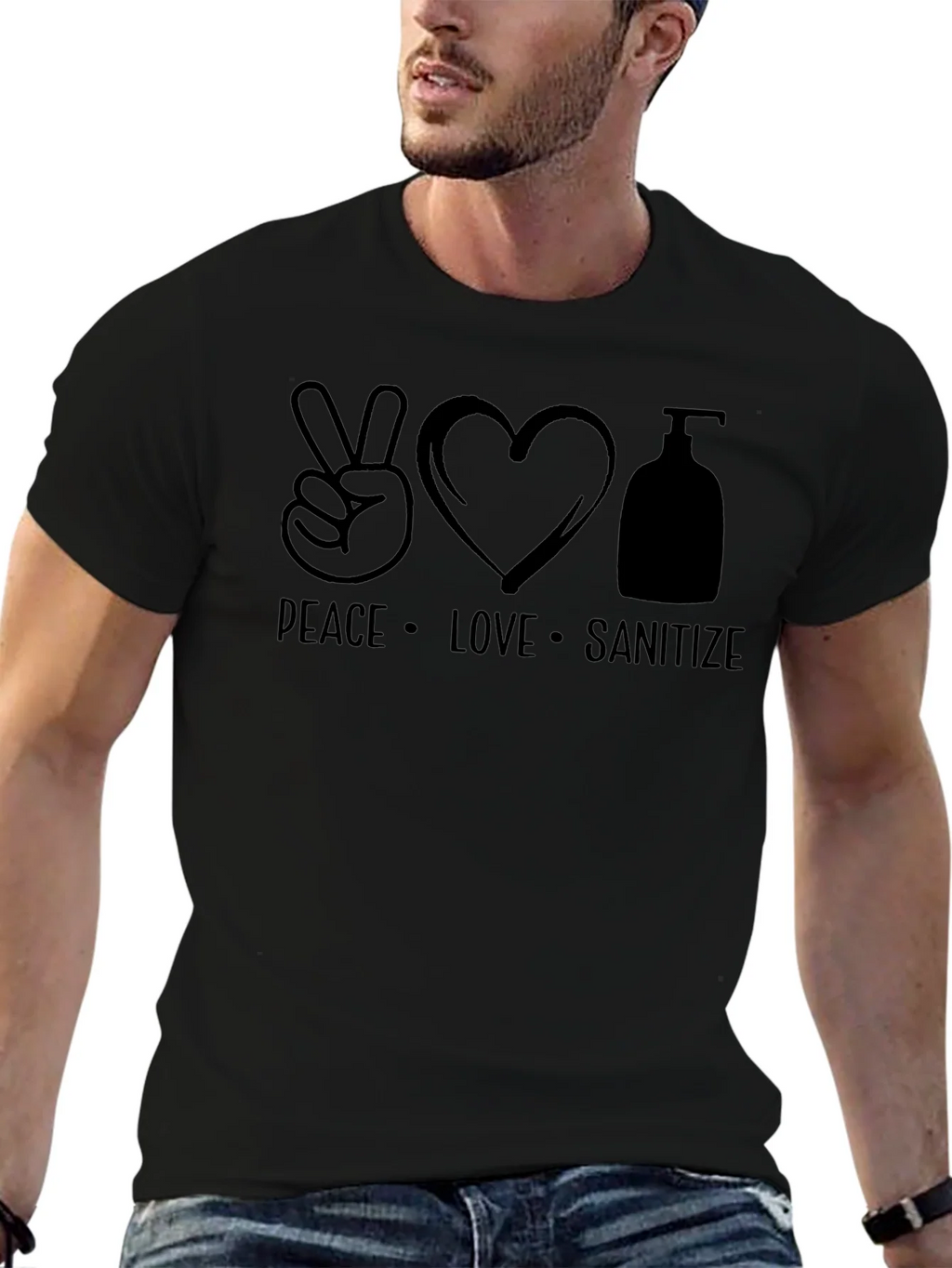 Peace Love Sanitize Black T-Shirt product image 6