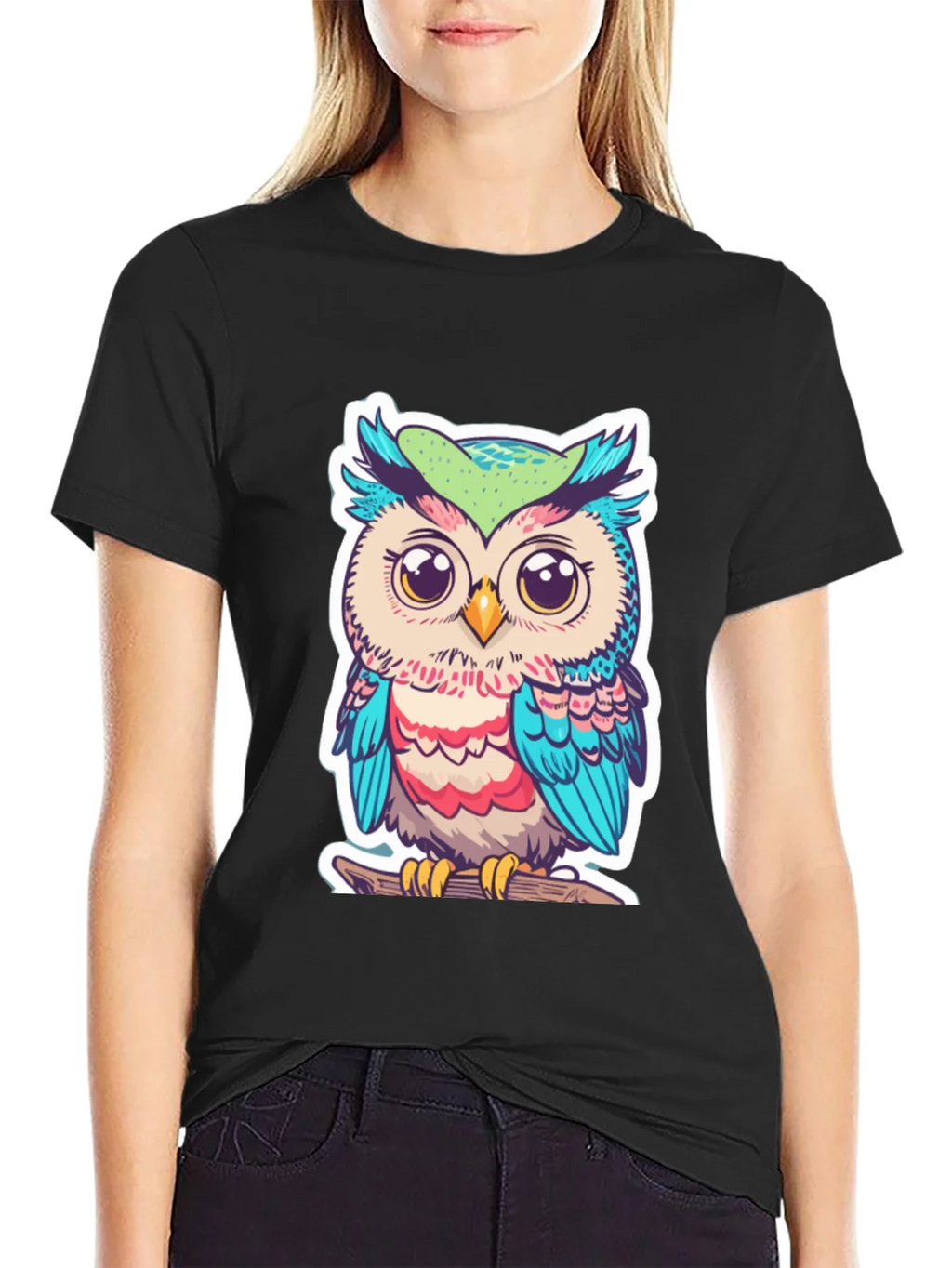 Cute Owl Graphic T-Shirt - Black Cotton Tee product image 2