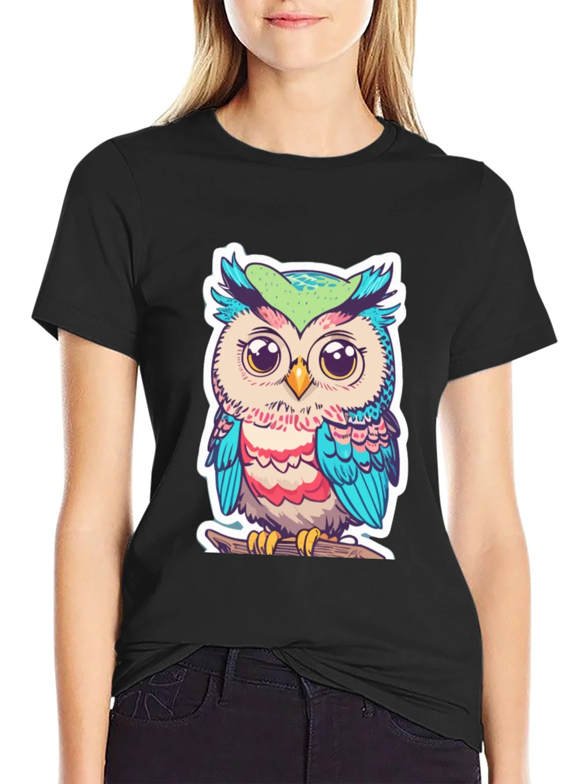 Cute Owl Graphic T-Shirt - Black Cotton Tee product image 2