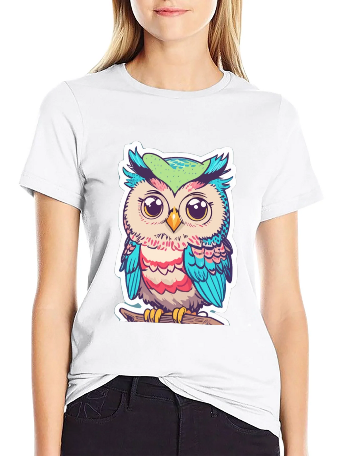 Cute Owl Graphic T-Shirt - Black Cotton Tee product image 8