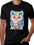 Cute Owl Graphic T-Shirt - Black Cotton Tee product image 1