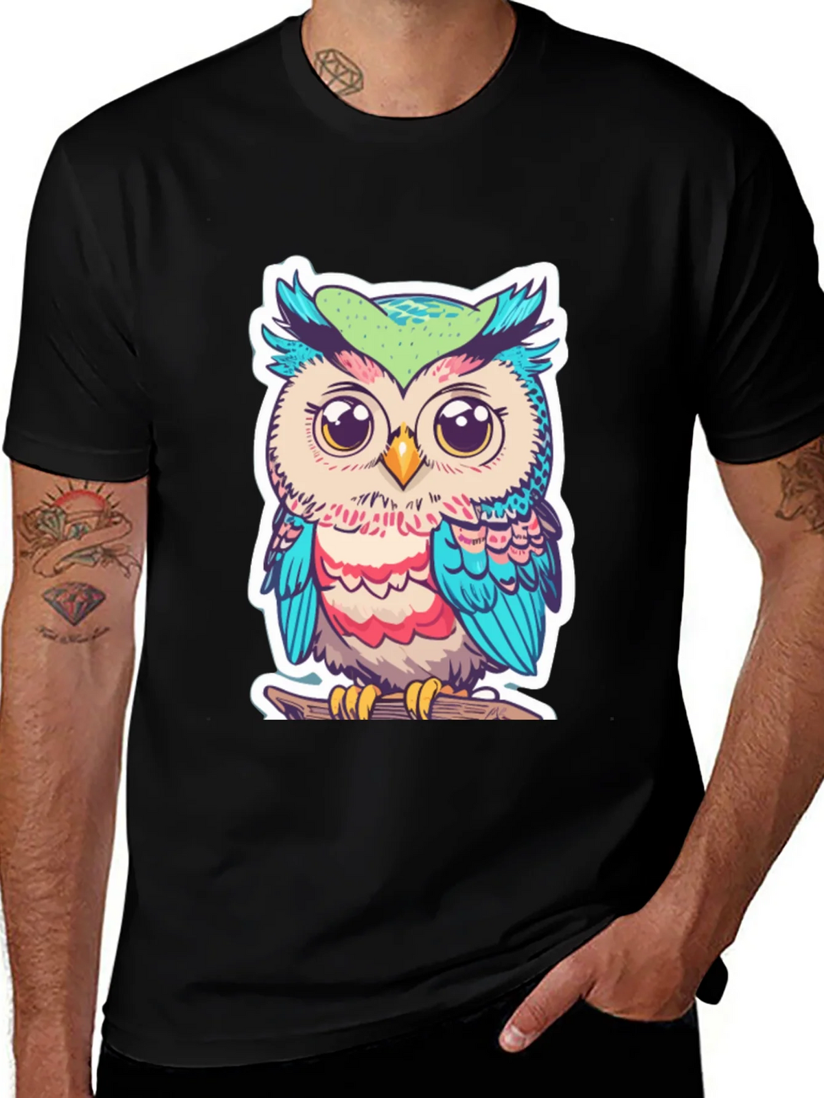 Cute Owl Graphic T-Shirt - Black Cotton Tee product image 1