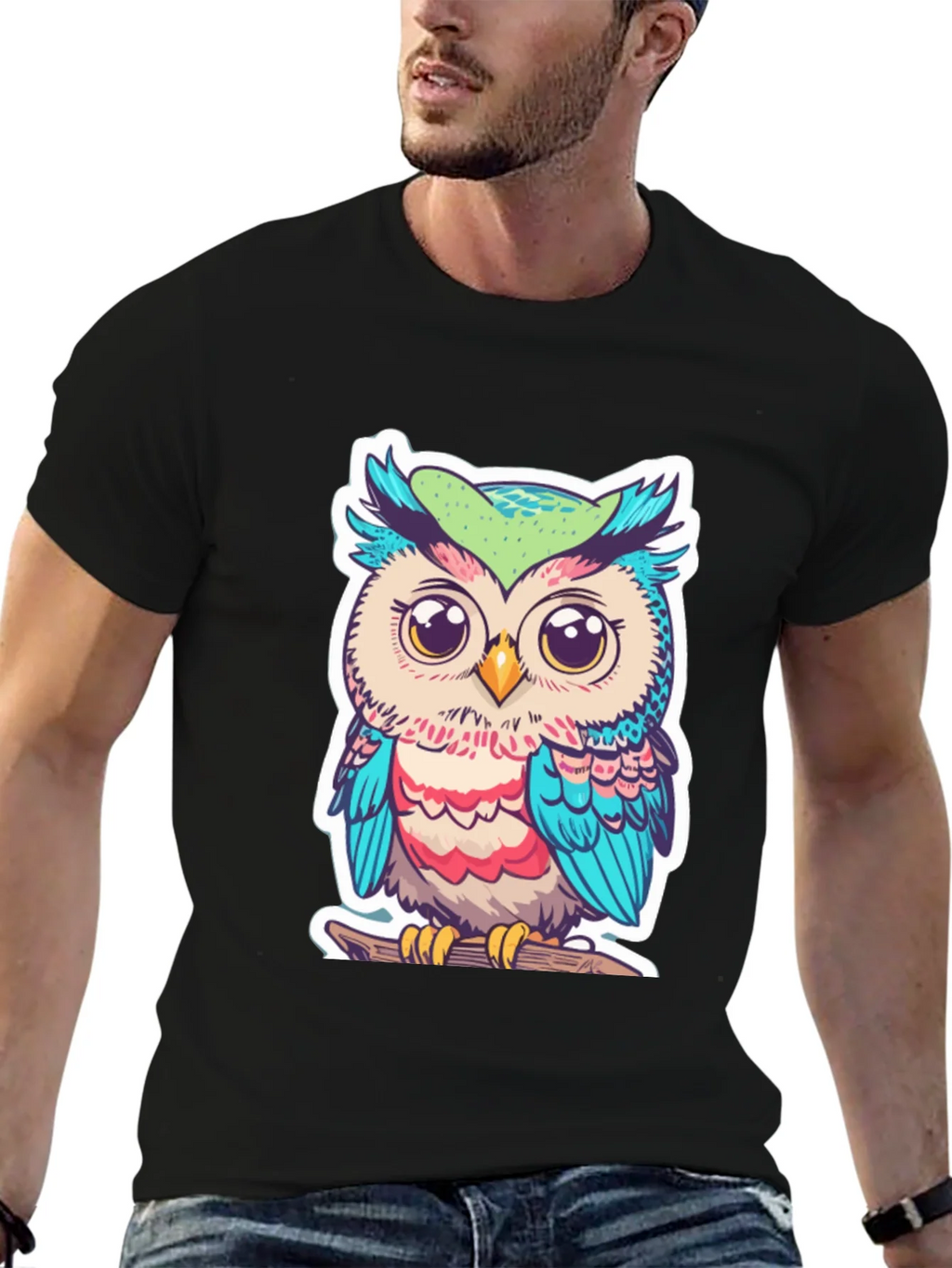 Cute Owl Graphic T-Shirt - Black Cotton Tee product image 6