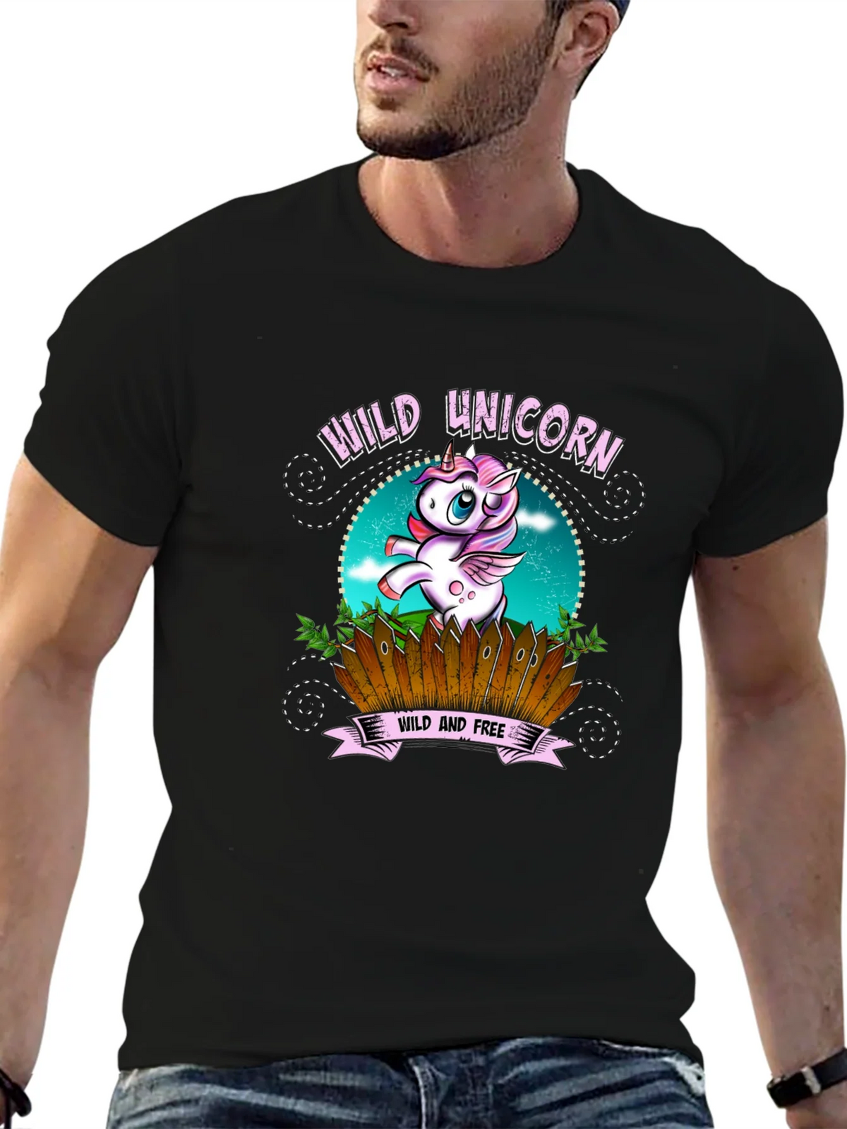 Wild Unicorn Black Graphic T-Shirt product image 4