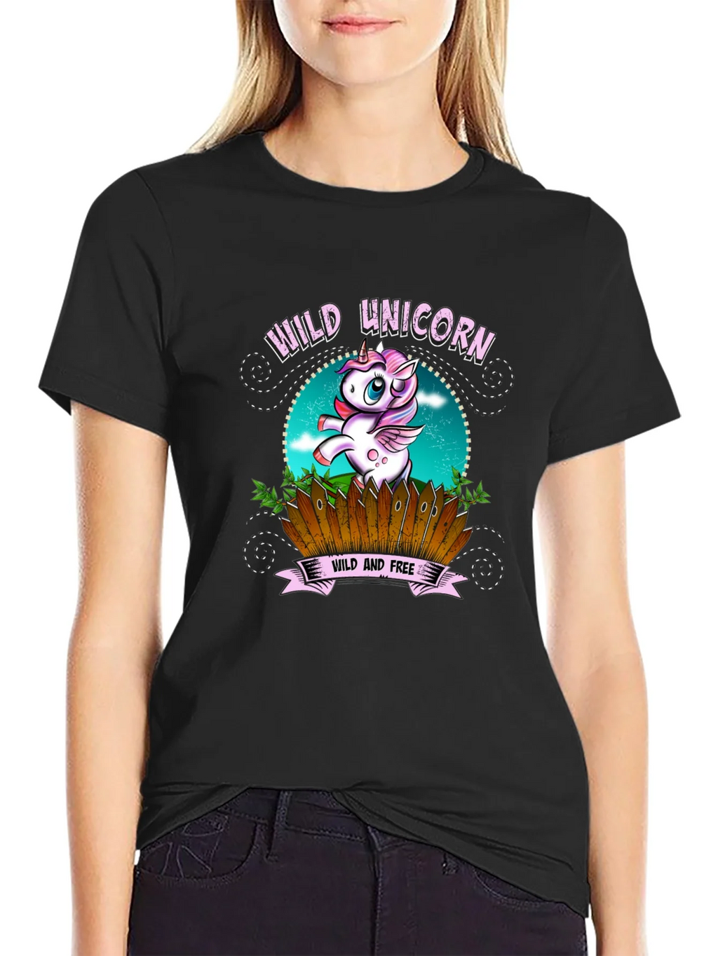 Wild Unicorn Black Graphic T-Shirt product image 2
