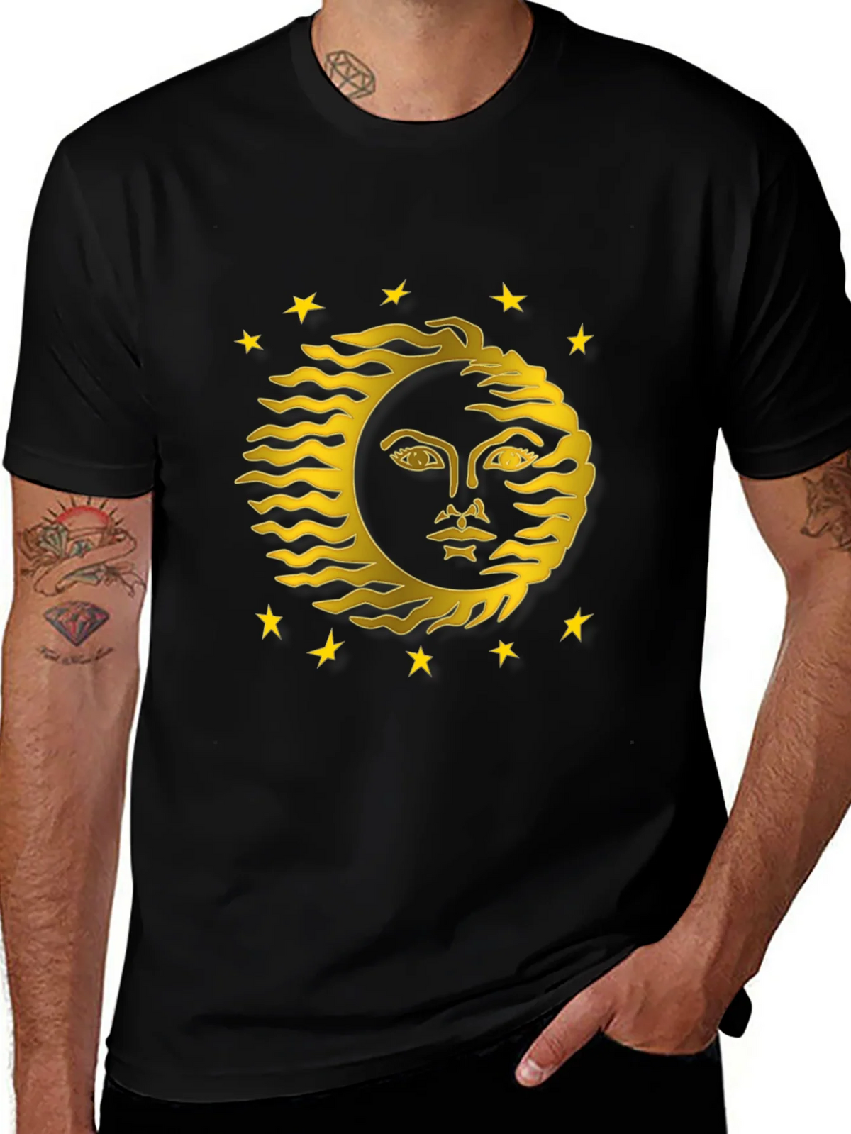 Celestial Sun Face Graphic Tee - Black Cotton T-Shirt product image 1