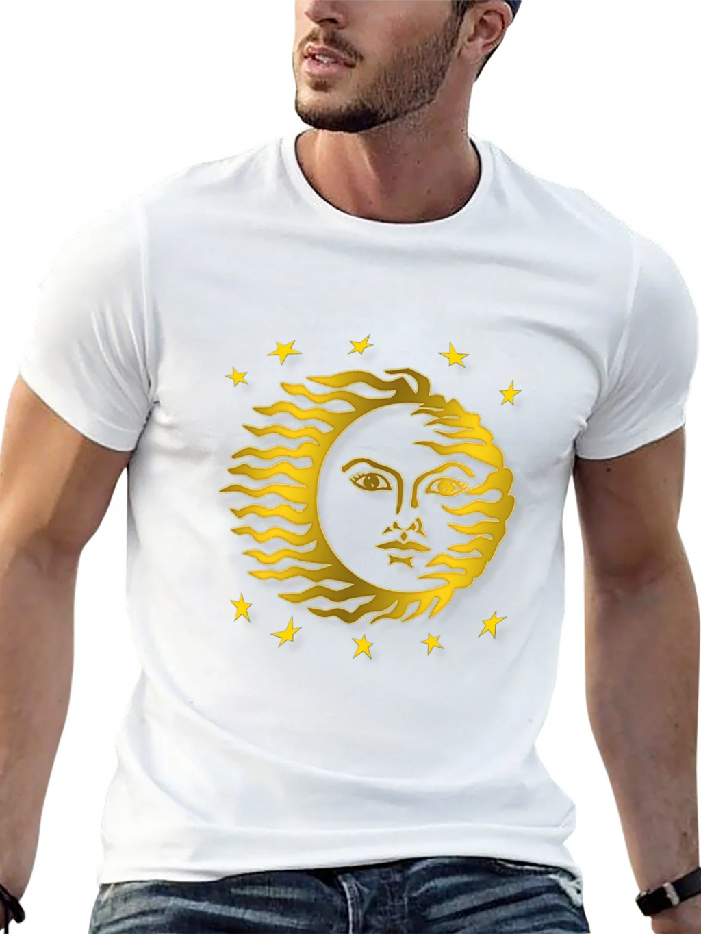 Celestial Sun Face Graphic Tee - Black Cotton T-Shirt product image 9