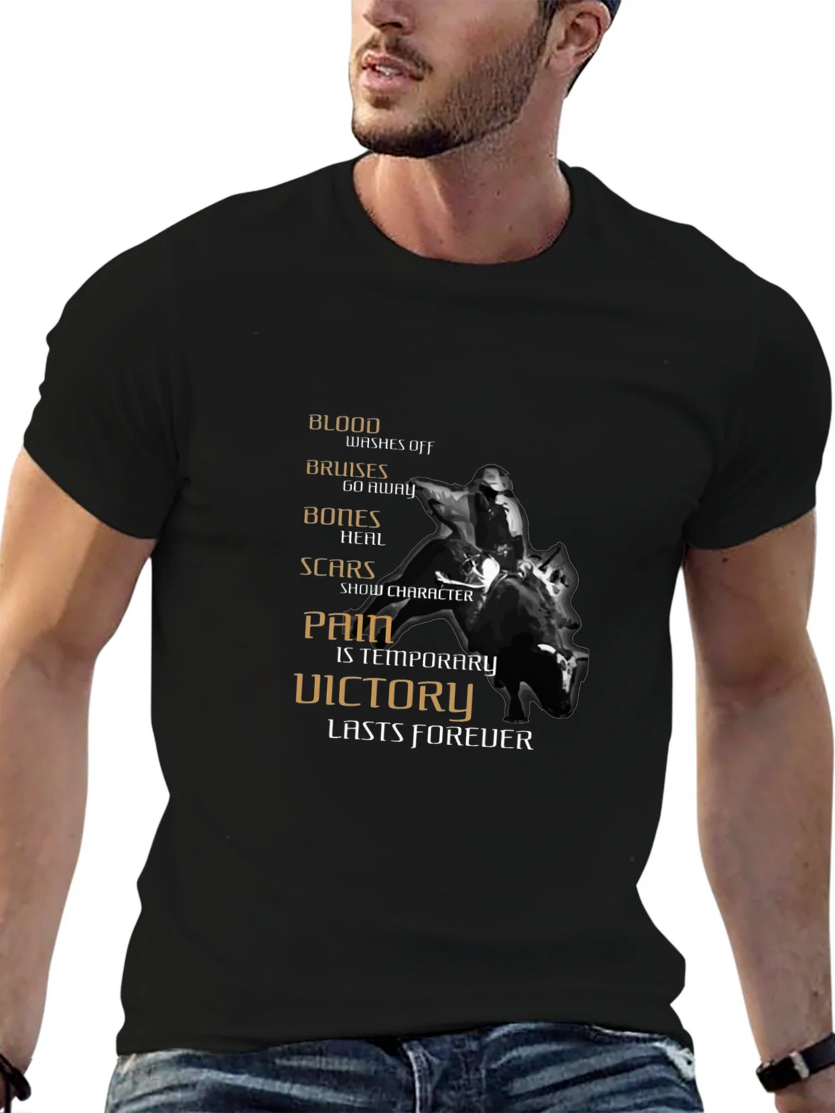 Motivational Rider Graphic T-Shirt - Pain is Temporary product image 2