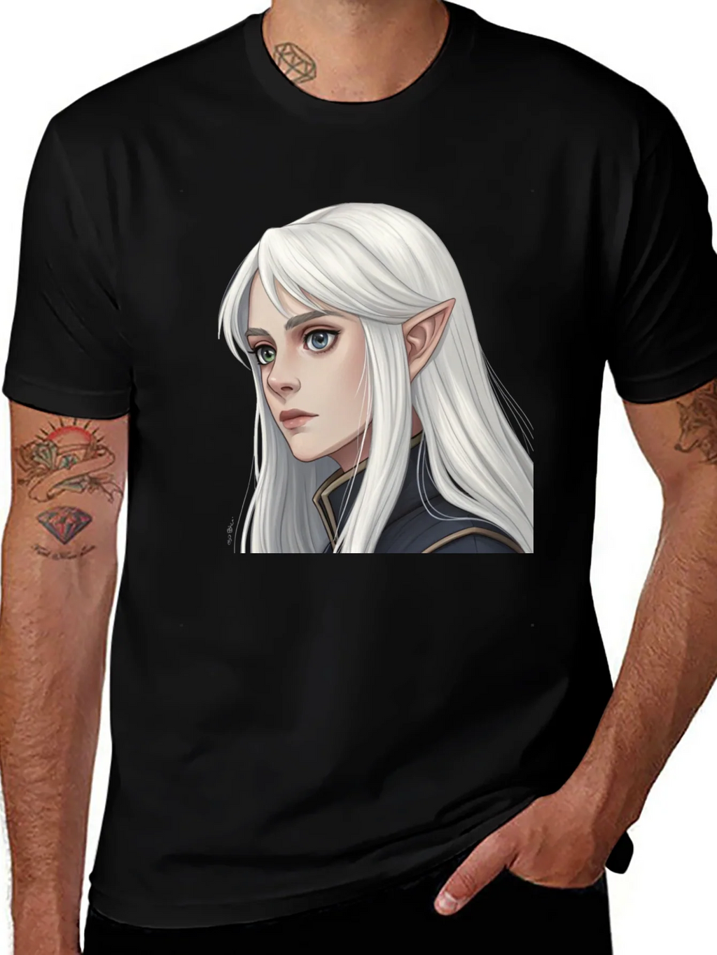 Elf Portrait Black T-Shirt product image 1