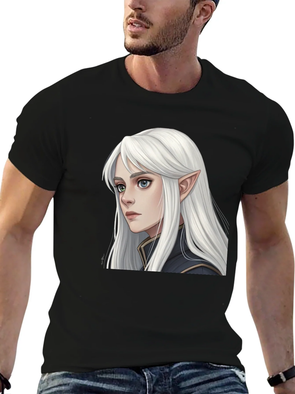 Elf Portrait Black T-Shirt product image 6