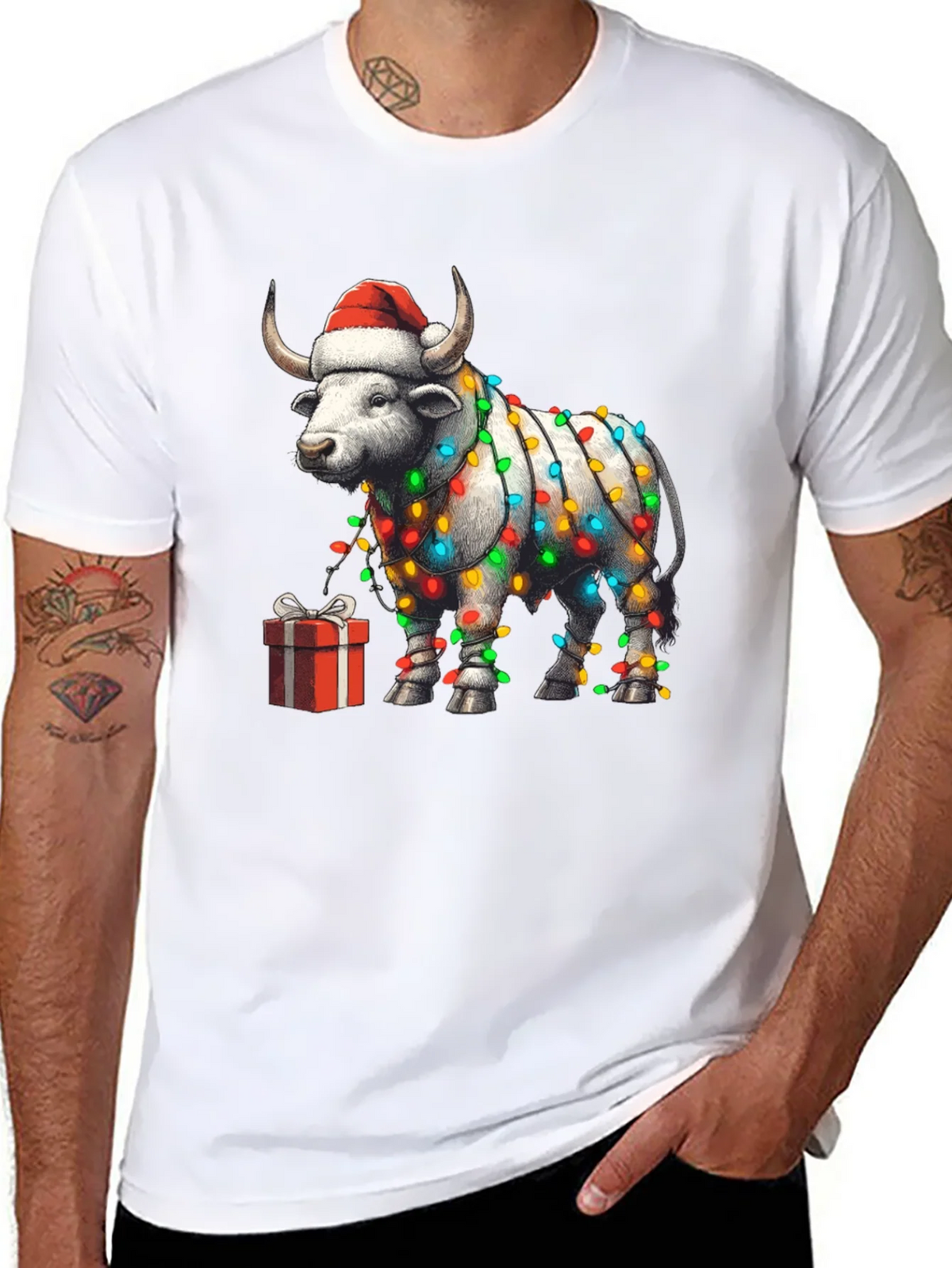 Festive Bull Christmas Lights T-Shirt