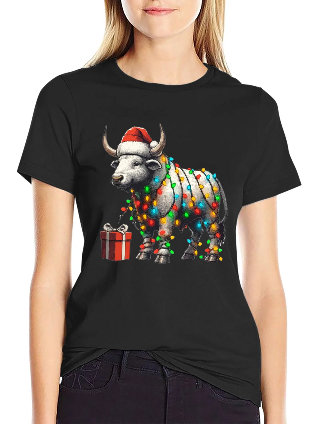 Festive Bull Christmas Lights T-Shirt