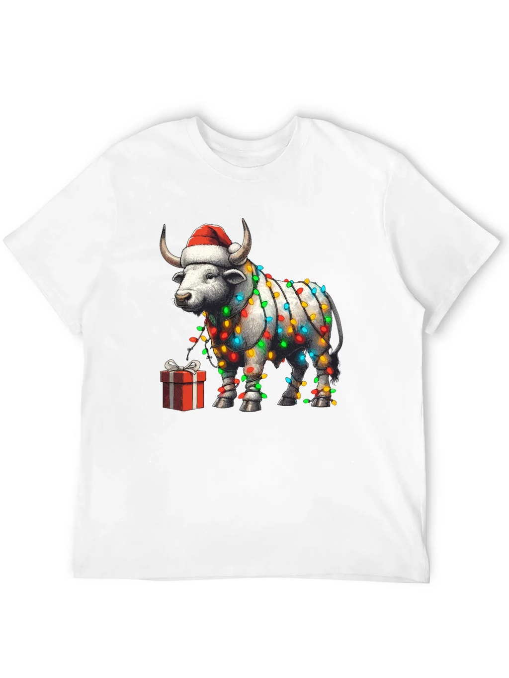 Festive Bull Christmas Lights T-Shirt