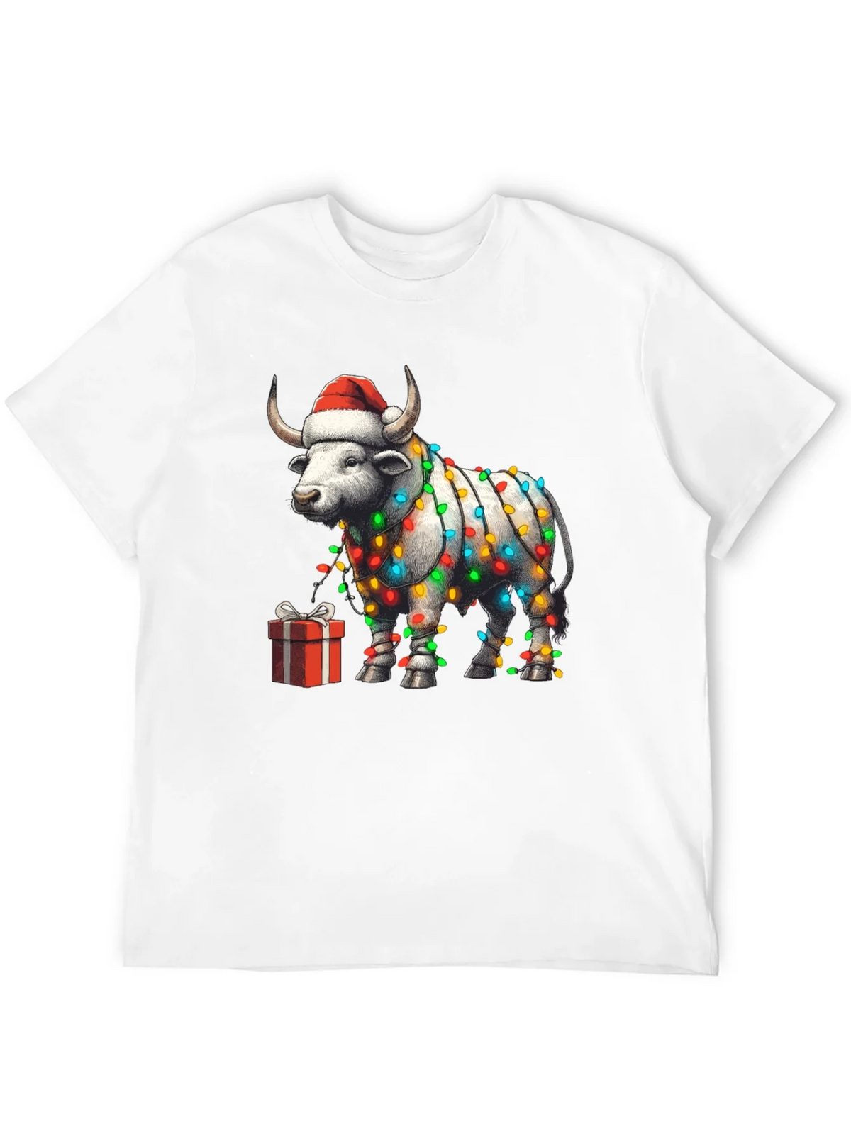 Festive Bull Christmas Lights T-Shirt