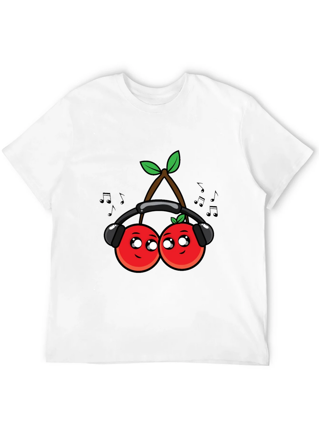 Cute Cherries Music Lover Black T-Shirt product image 5