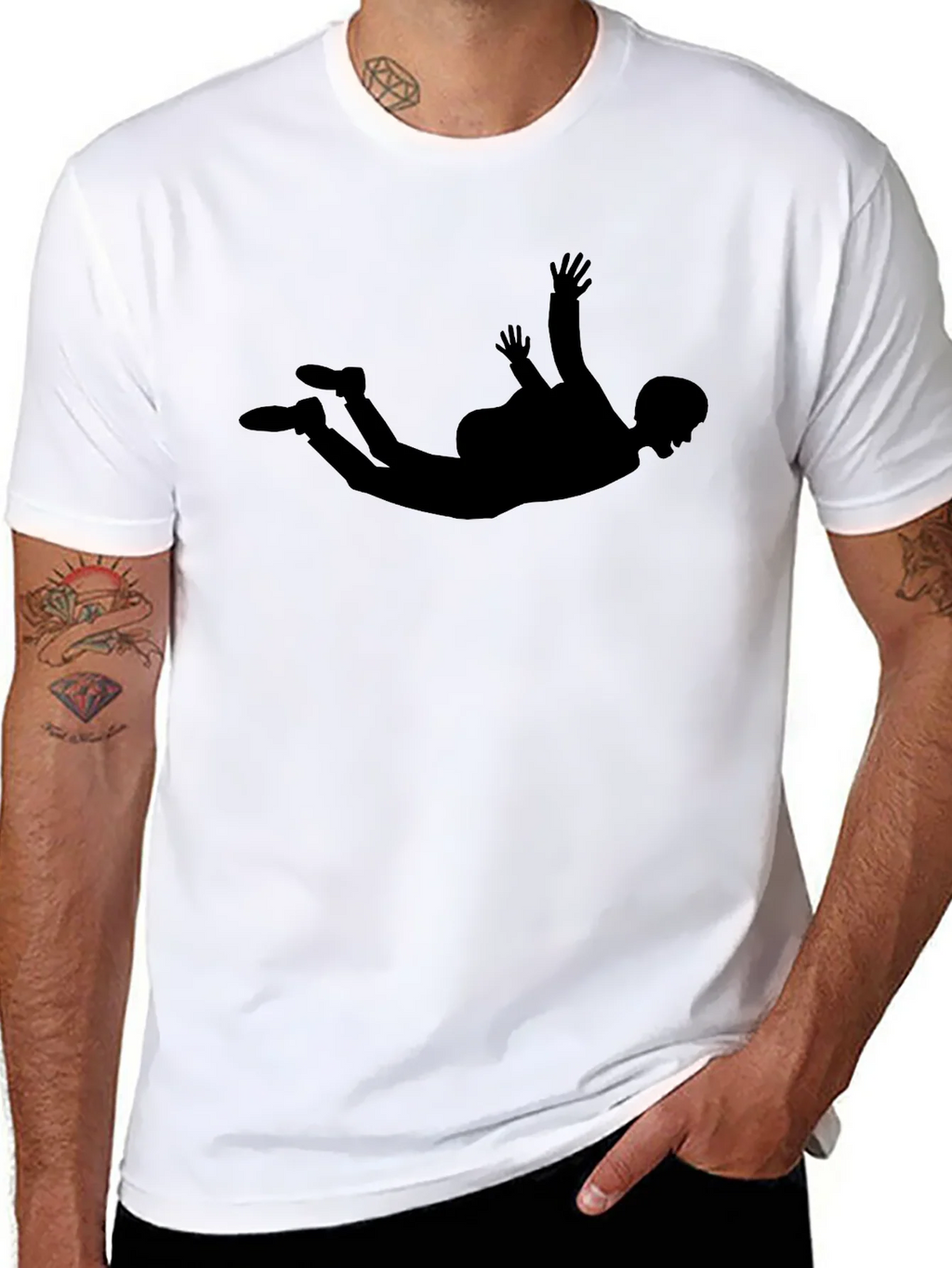 Skydiving Silhouette Graphic Tee - Black Casual T-Shirt product image 7