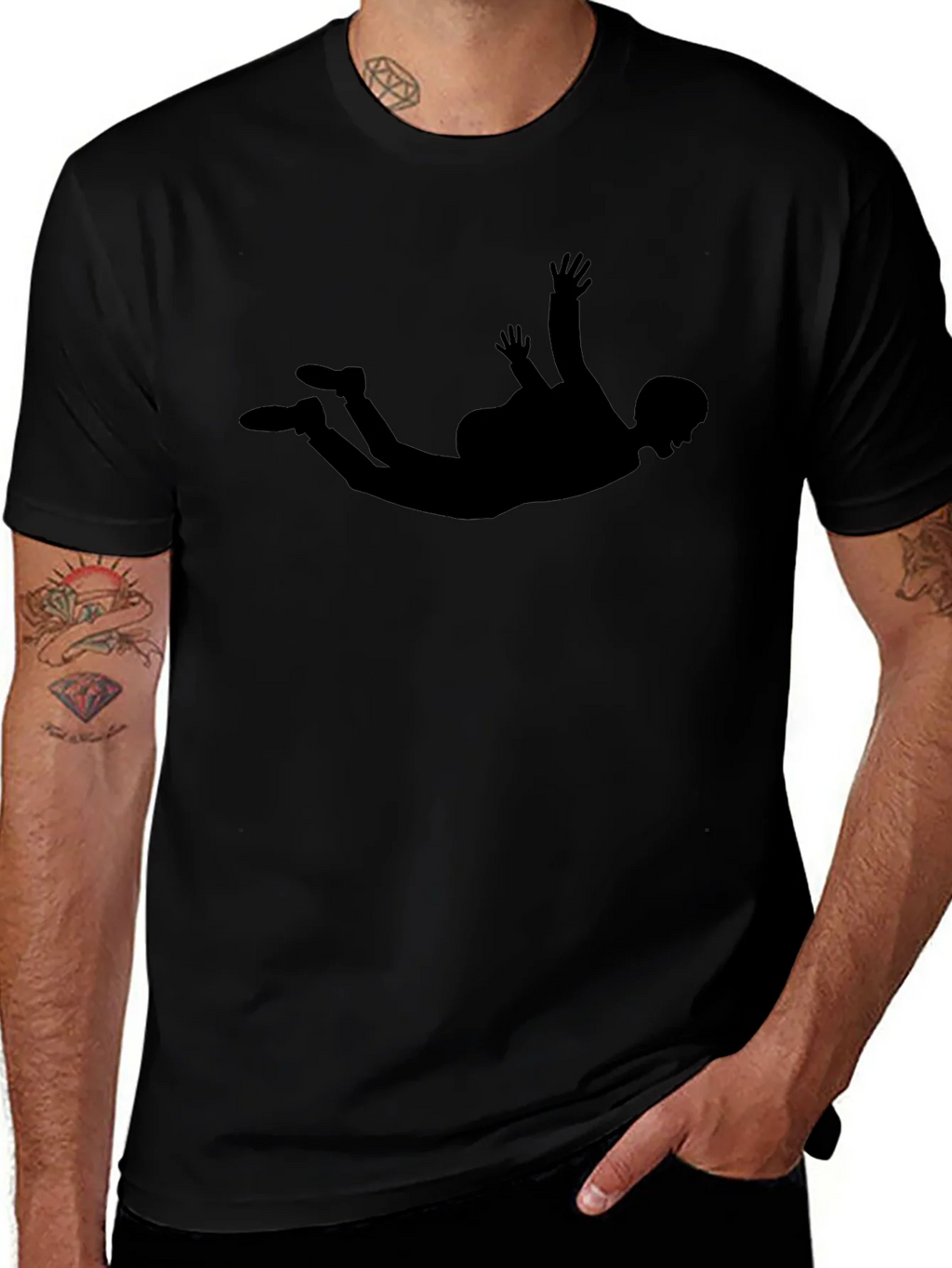 Skydiving Silhouette Graphic Tee - Black Casual T-Shirt product image 1