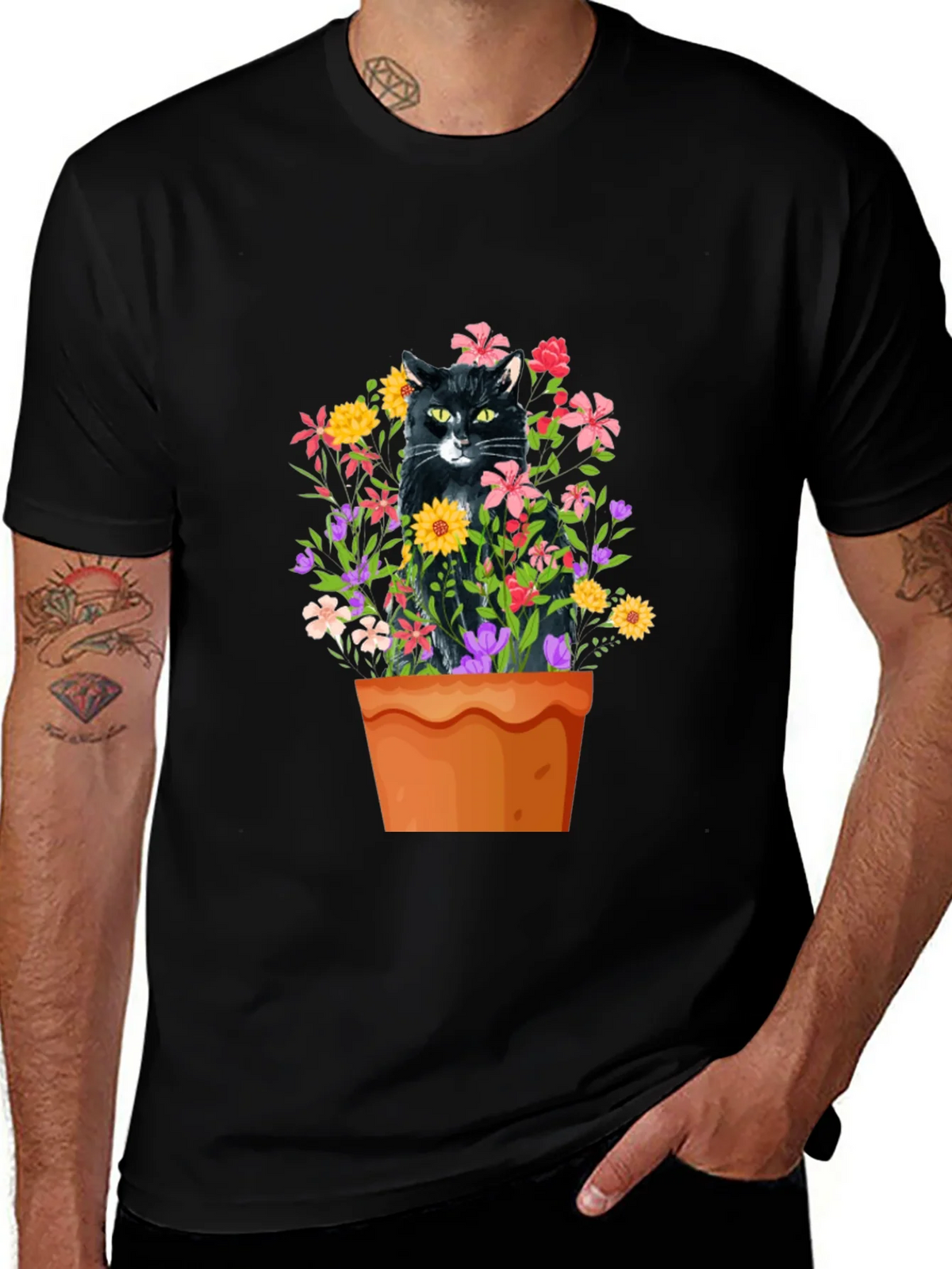 Cat in Flowerpot Graphic Tee product image 1