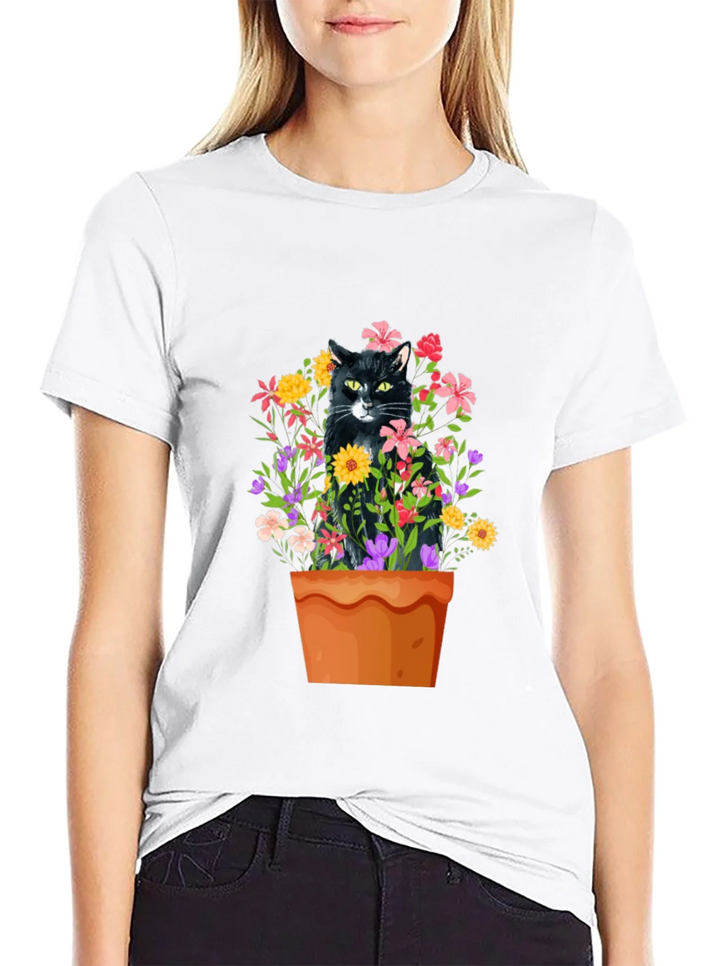 Cat in Flowerpot Graphic Tee product image 8