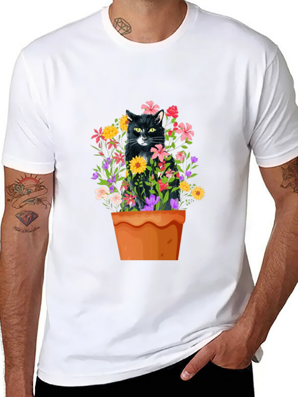 Cat in Flowerpot Graphic Tee product image 7