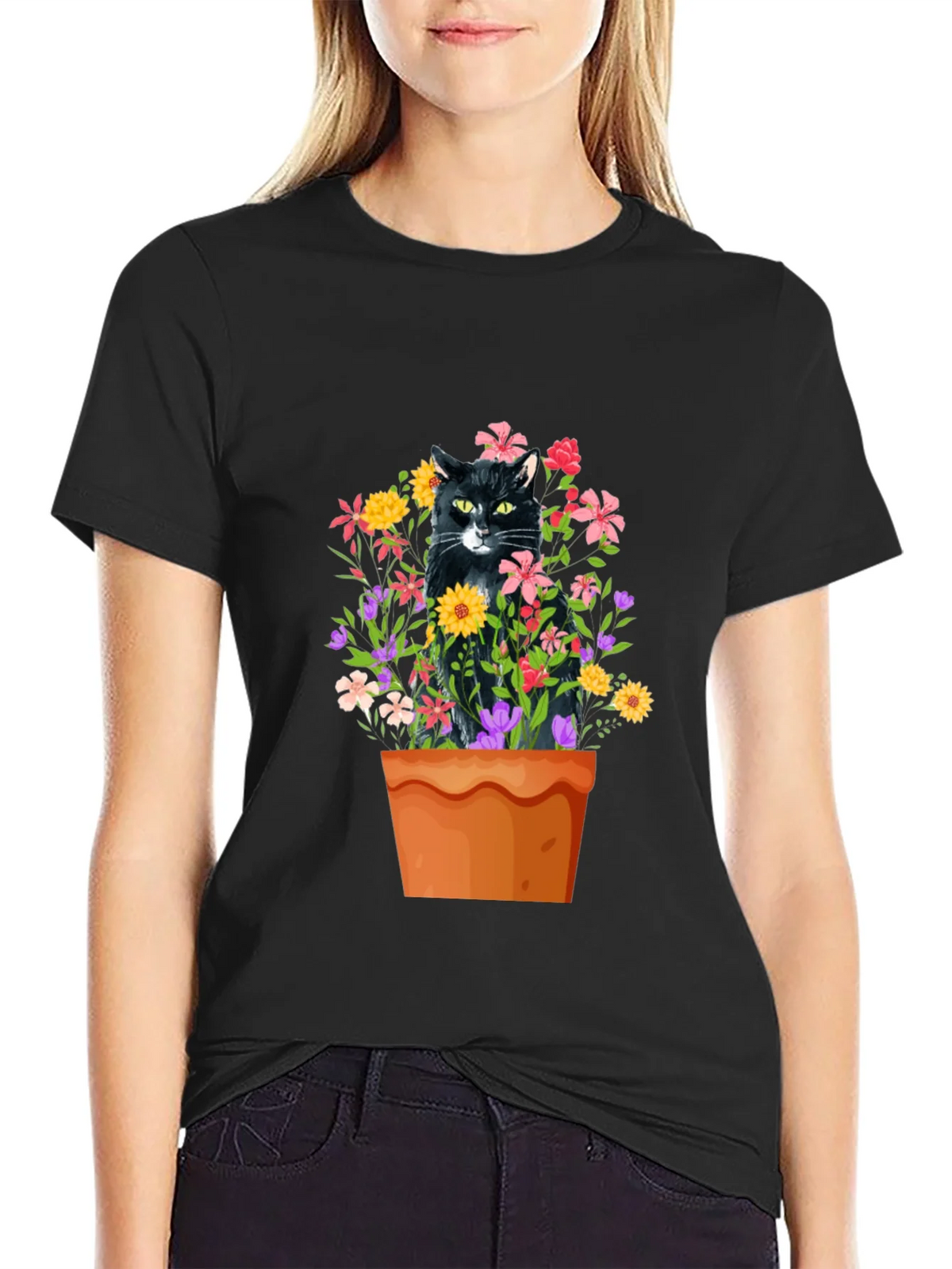 Cat in Flowerpot Graphic Tee product image 2