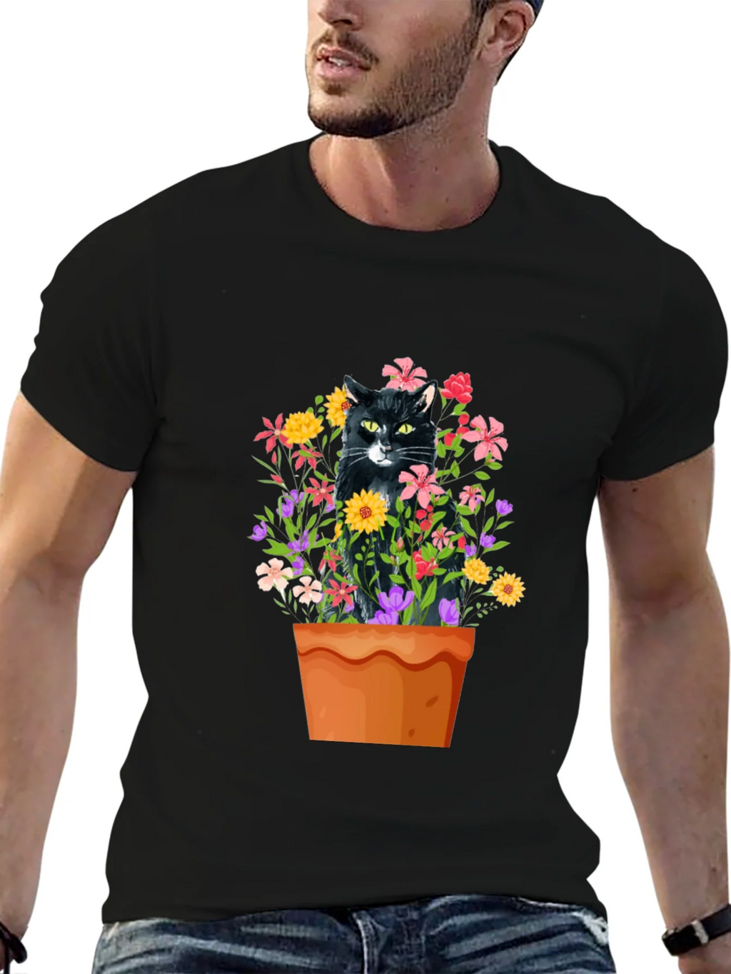 Cat in Flowerpot Graphic Tee product image 6