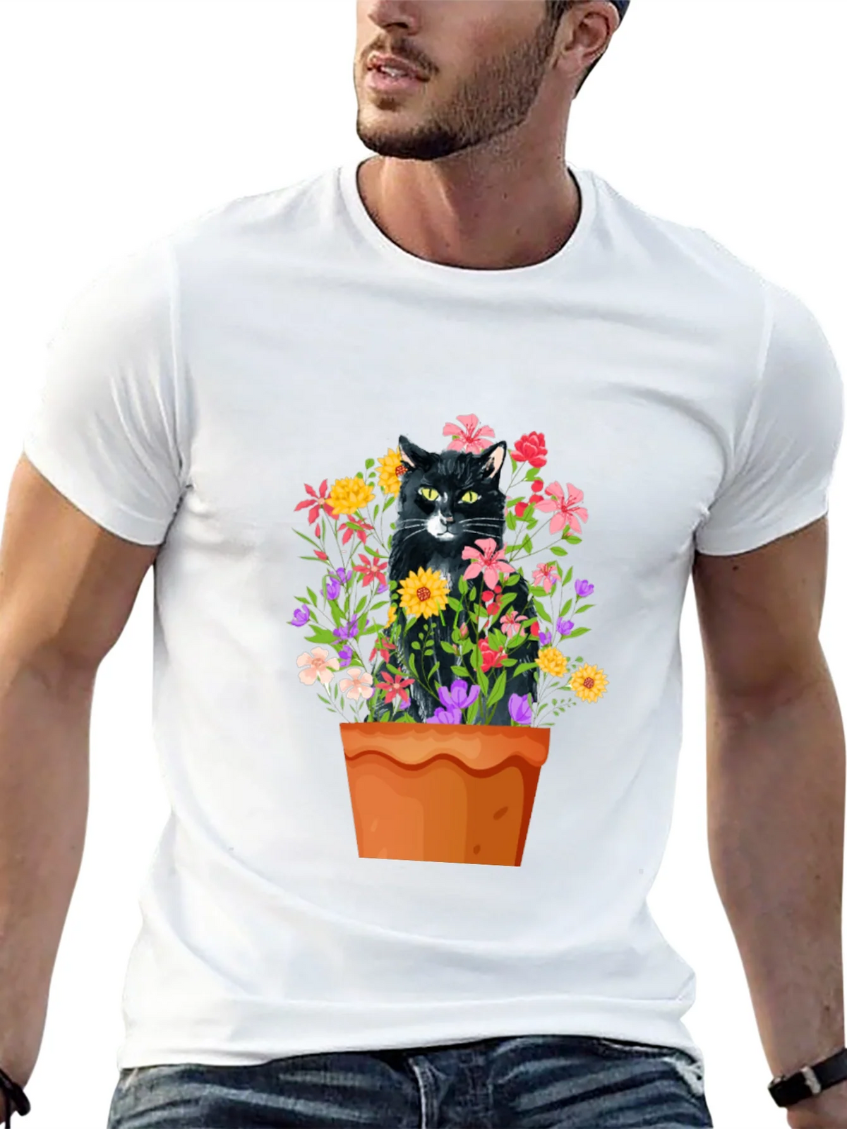Cat in Flowerpot Graphic Tee product image 12