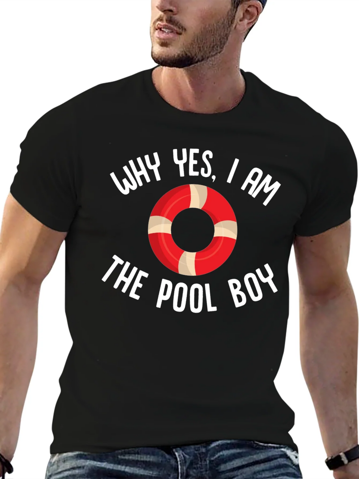 Pool Boy Graphic T-Shirt - Black Cotton Blend Tee