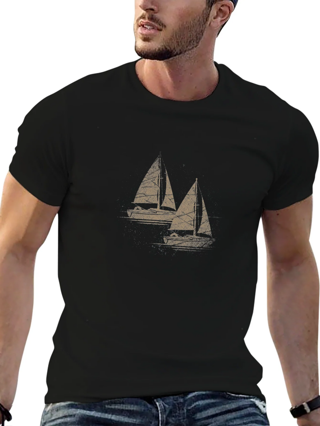 Sailboat Graphic Tee - Mens Black Cotton T-Shirt product image 6