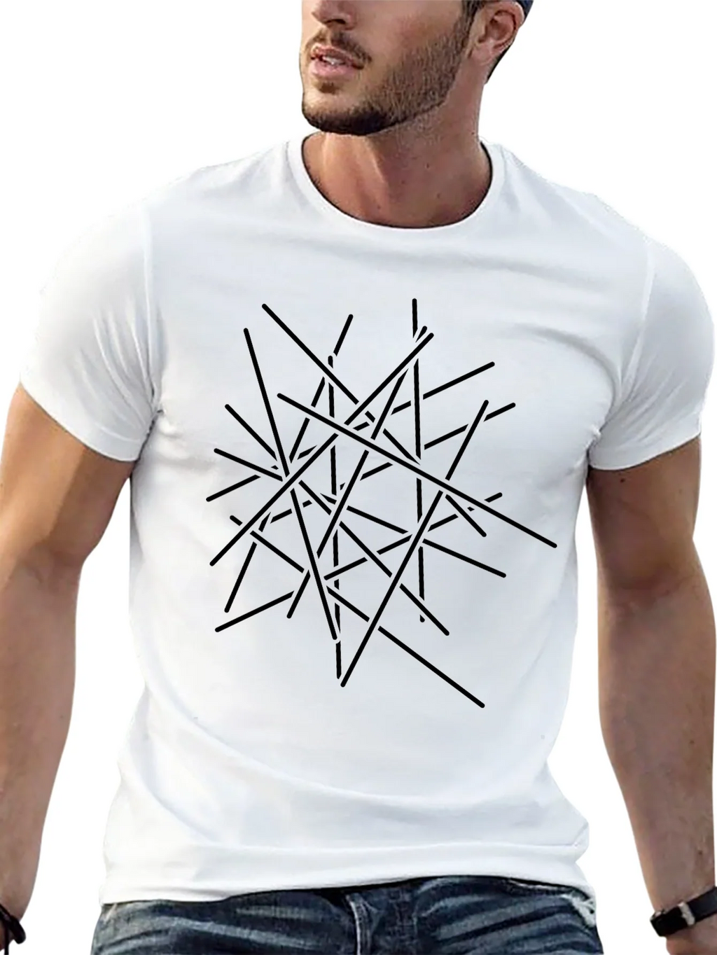 Abstract Line Art Black T-Shirt product image 4