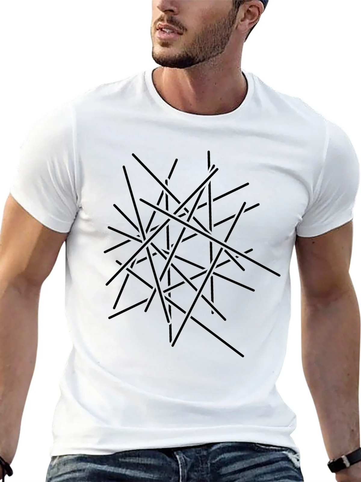 Abstract Line Art Black T-Shirt product image 4