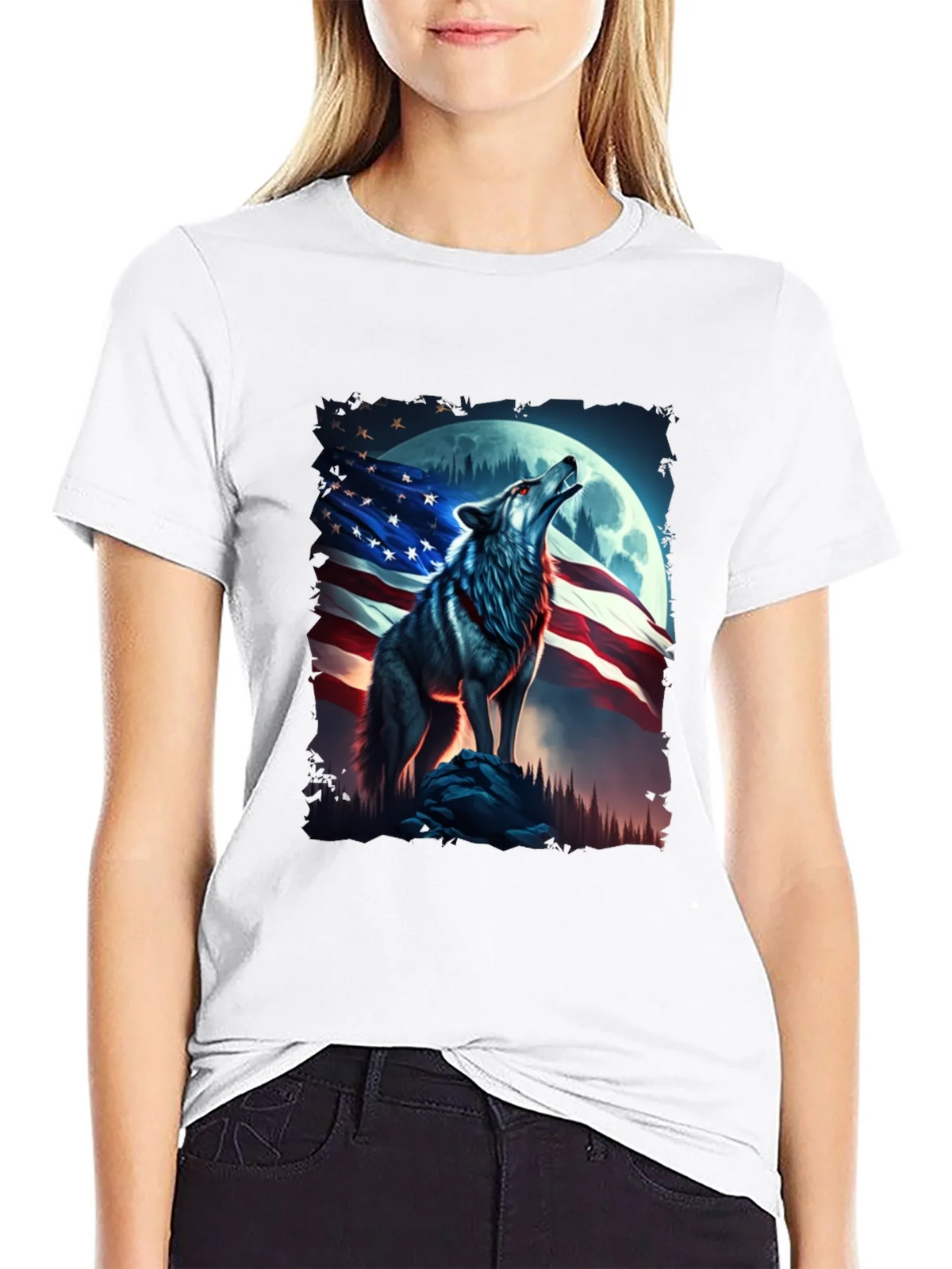 American Patriot Wolf T-Shirt - Mens Black Tee product image 5