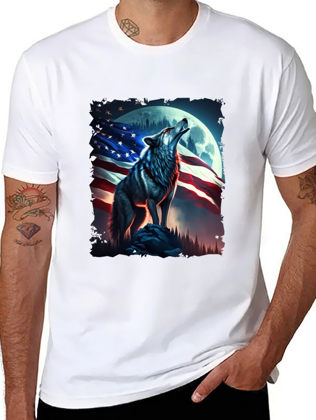 American Patriot Wolf T-Shirt - Mens Black Tee product image 4