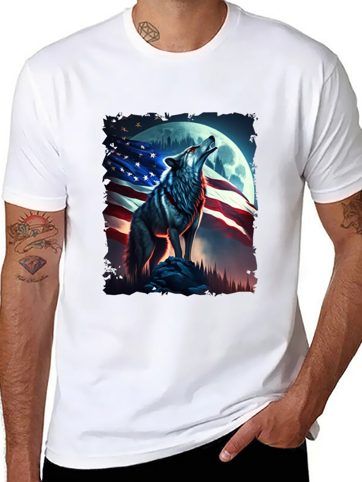 American Patriot Wolf T-Shirt - Mens Black Tee product image 4