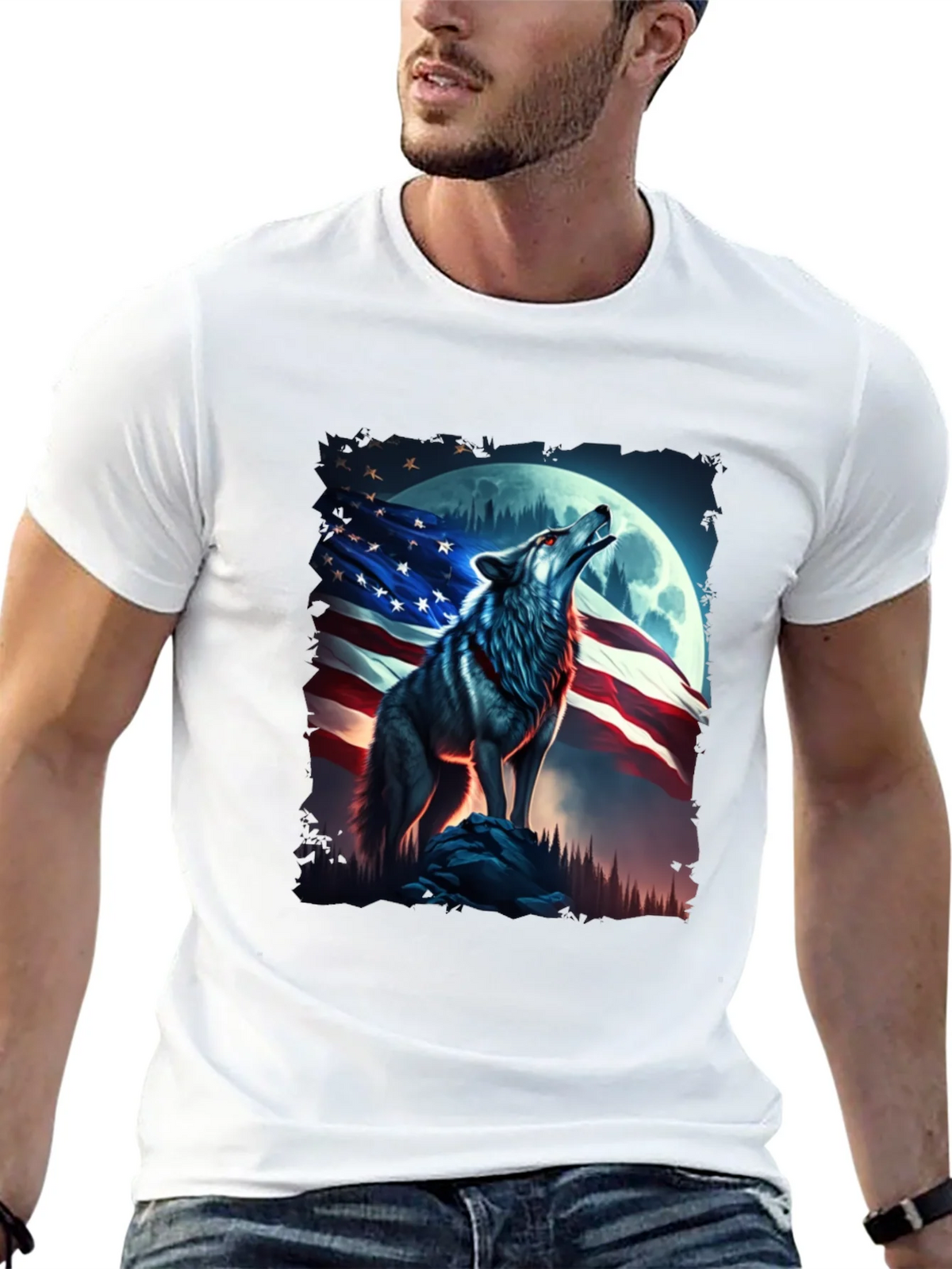American Patriot Wolf T-Shirt - Mens Black Tee product image 9