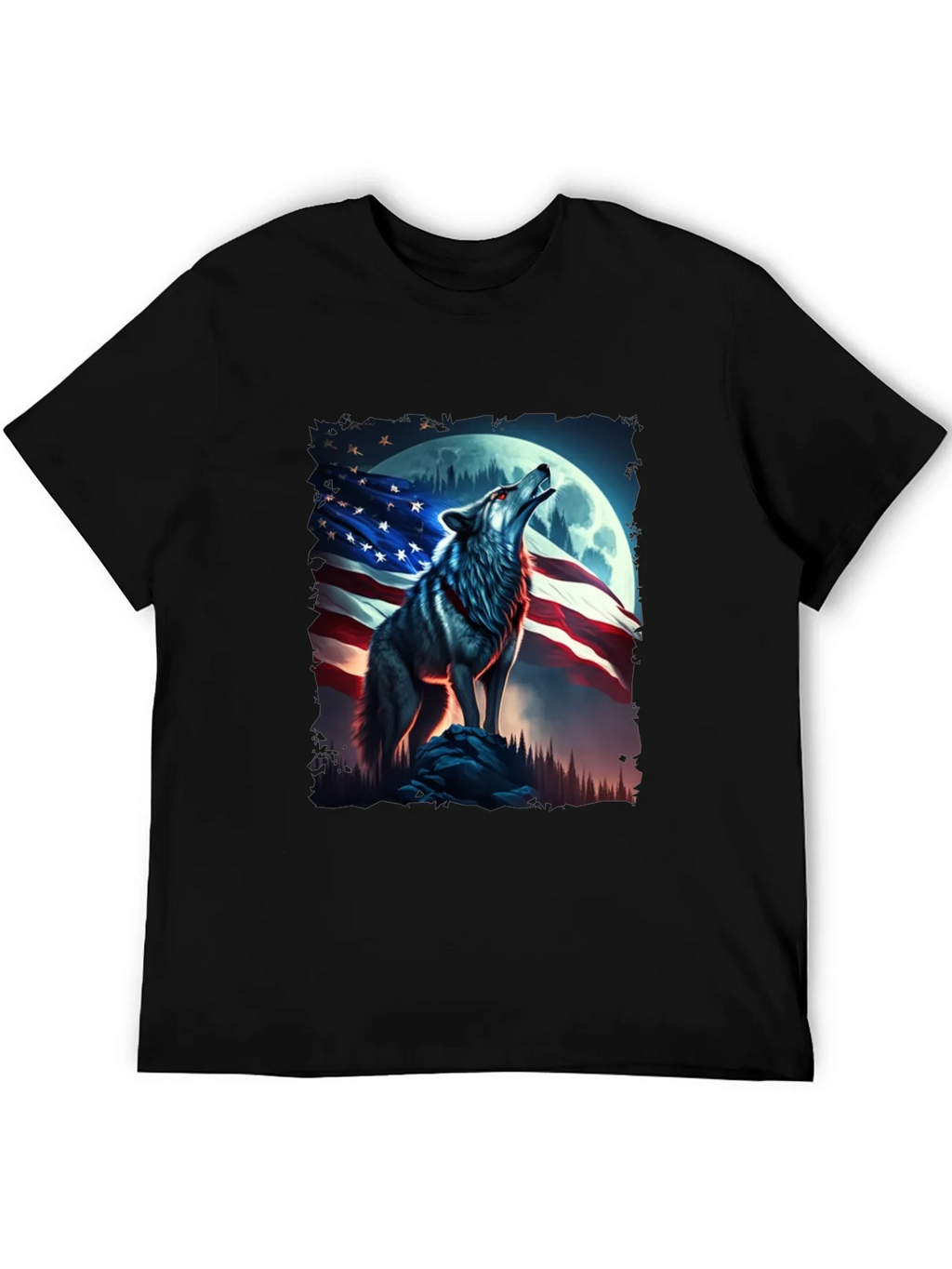 American Patriot Wolf T-Shirt - Mens Black Tee product image 2