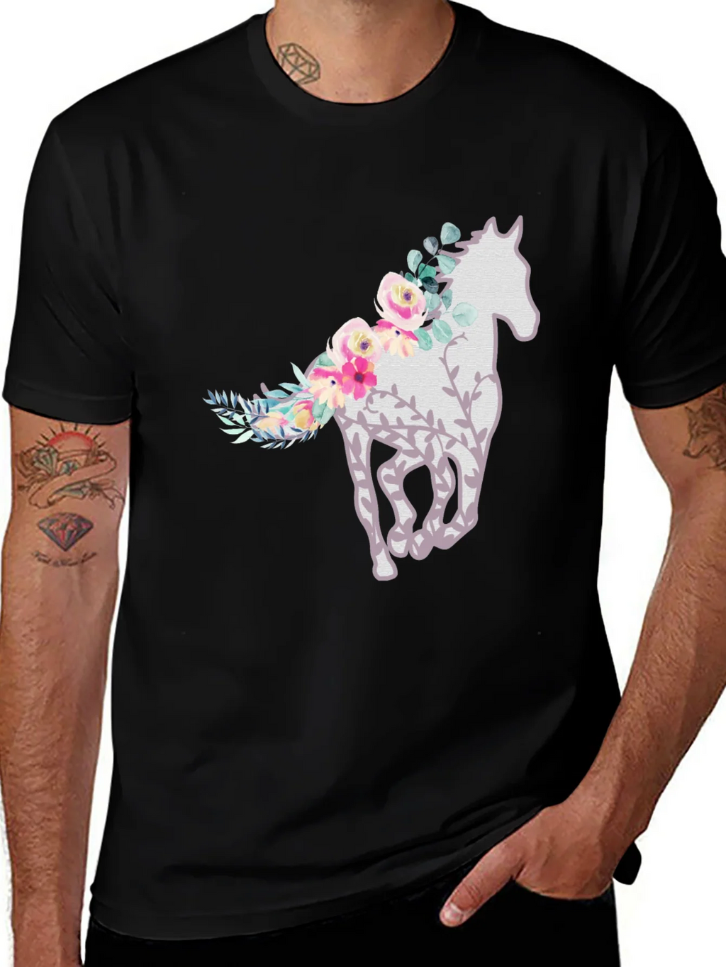 Floral Horse Graphic Tee - Stylish Mens T-Shirt product image 1