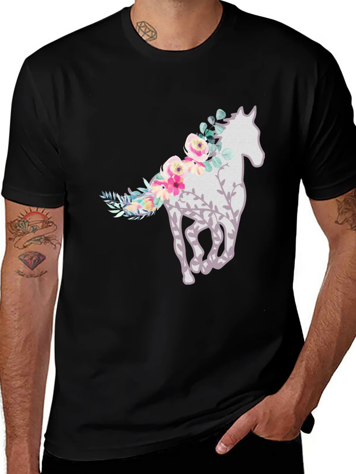 Floral Horse Graphic Tee - Stylish Mens T-Shirt product image 1